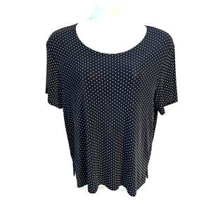 Citiknits Stretch Navy Blue White Polka Dot Short Sleeve Top Shirt Size 1X Comfy